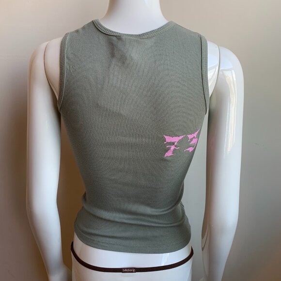 Billabong Olive green & pink Vintage tank top ribbed cotton - Picture 3 of 3